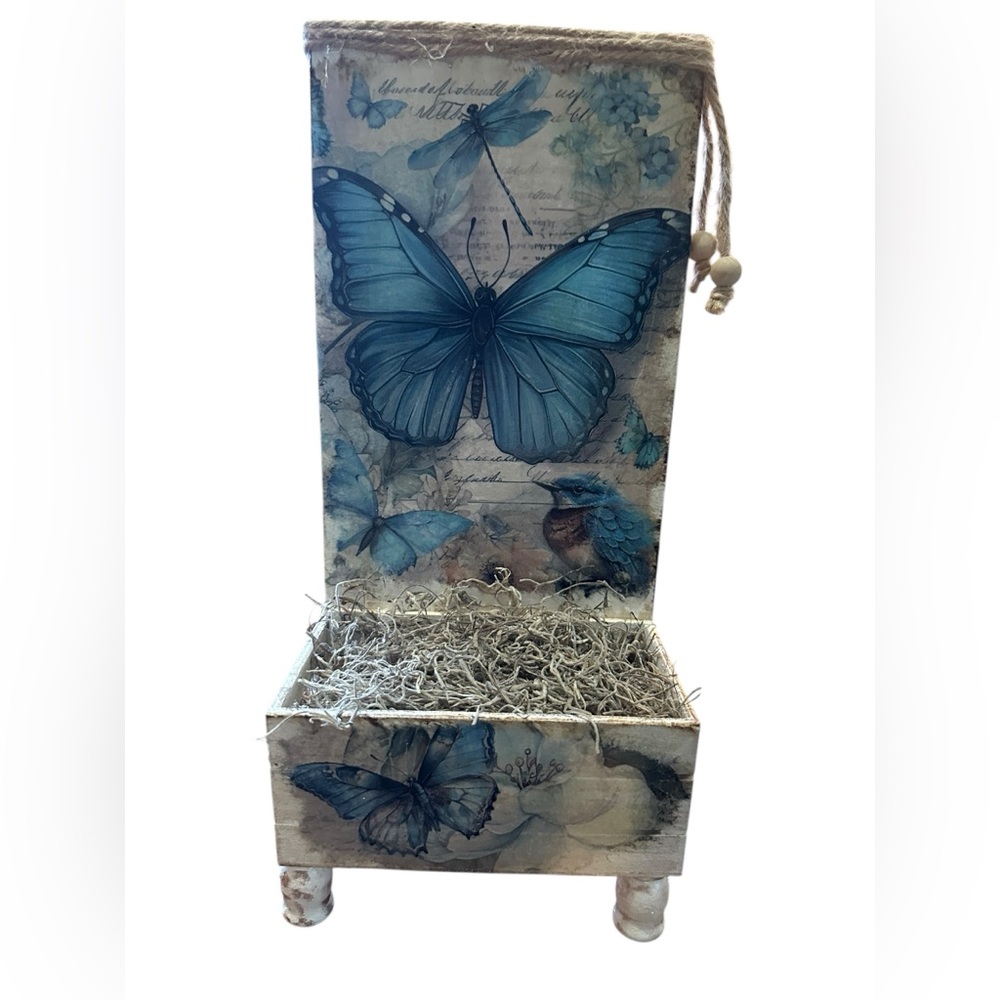 Handcrafted Blue Butterfly and Bird Decorative Box